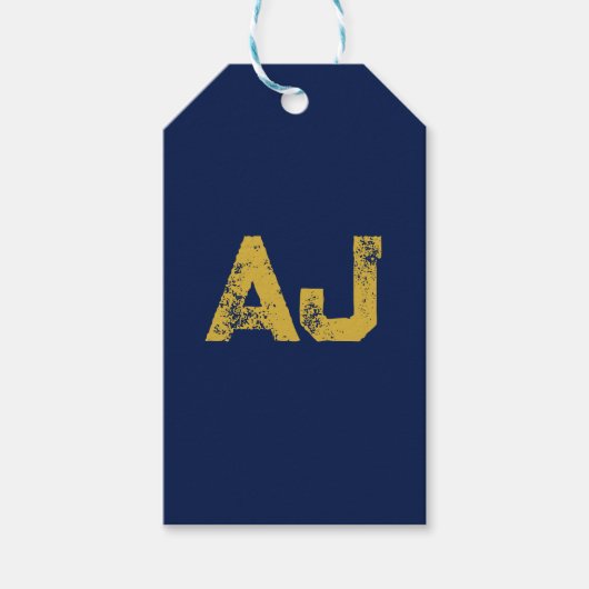Anfangsbuchstaben Monogramm Gold & Blau Schlicht E Geschenkanhänger (Vorderseite)