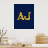 Anfangsbuchstaben Monogramm Gold & Blau Schlicht E Poster (Küche)