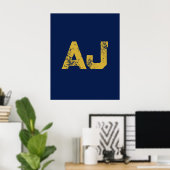 Anfangsbuchstaben Monogramm Gold & Blau Schlicht E Poster (Heimbüro)