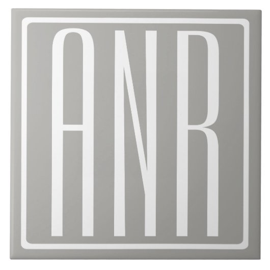 Anfangsbuchstaben Monogramm | Weiß auf Hellgrau Fliese (Vorderseite)
