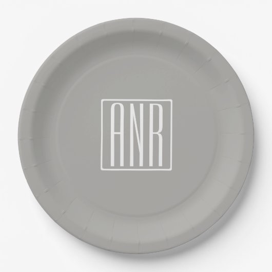 Anfangsbuchstaben Monogramm | Weiß auf Hellgrau Pappteller (Vorderseite)