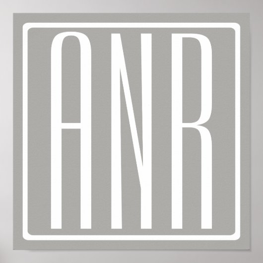 Anfangsbuchstaben Monogramm | Weiß auf Hellgrau Poster (Vorne)