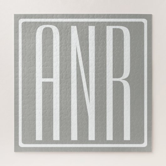 Anfangsbuchstaben Monogramm | Weiß auf Hellgrau Puzzle (Vertikal)