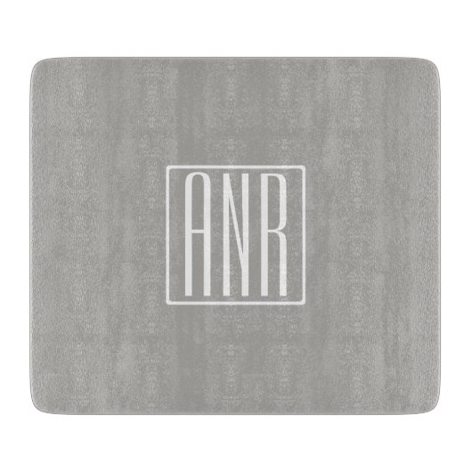 Anfangsbuchstaben Monogramm | Weiß auf Hellgrau Schneidebrett (Vorderseite)