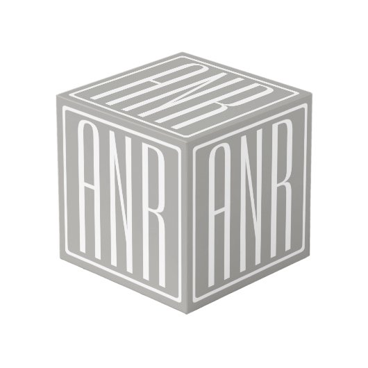Anfangsbuchstaben Monogramm | Weiß auf Hellgrau Würfel (Vorderseite Schrägansicht)