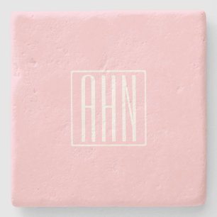 Anfangsbuchstaben Monogramm Weiß auf Hellrosa Steinuntersetzer