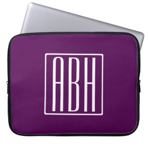 Anfangsbuchstaben Monogramm Weiß auf Tiefpurpur Laptopschutzhülle