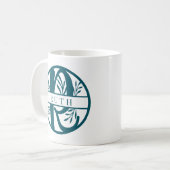 Anfangsbuchstaben R | Aquamarine Split Monogramm Kaffeetasse (Vorderseite Links)