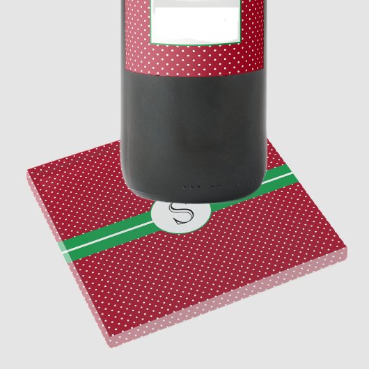 Anfangsbuchstaben, rot-grün, weiße Polka-Punkte Glasuntersetzer