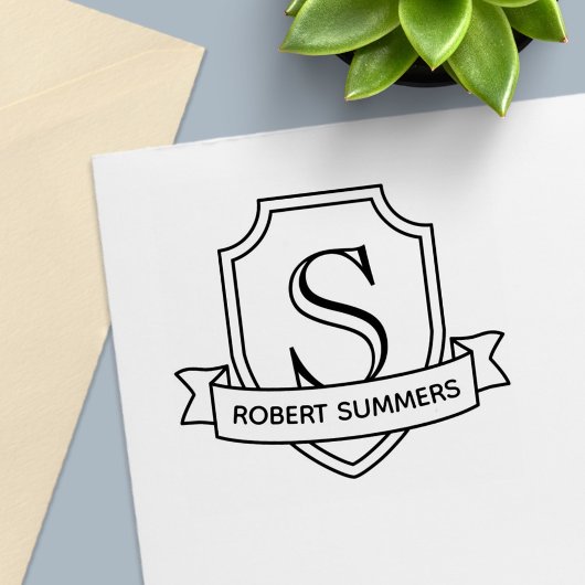 Anfangsbuchstaben Schild und Band Permastempel