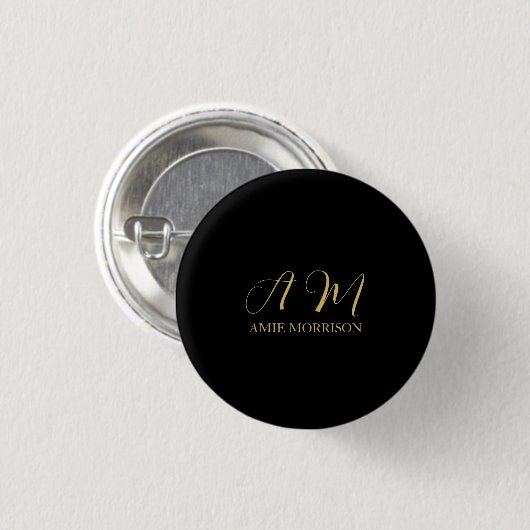 Anfangsbuchstabenname für Schwarz-Gold-Farben Mono Button (Vorne & Hinten)