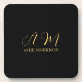 Anfangsbuchstabenname für Schwarz-Gold-Farben Mono Getränkeuntersetzer (Vorderseite)