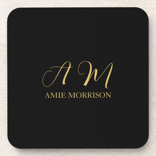 Anfangsbuchstabenname für Schwarz-Gold-Farben Mono Getränkeuntersetzer (Vorderseite)