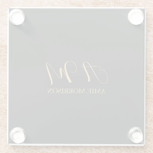 Anfangsbuchstabenname für Schwarz-Gold-Farben Mono Glasuntersetzer (Rückseite)