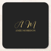 Anfangsbuchstabenname für Schwarz-Gold-Farben Mono Rechteckiger Pappuntersetzer (Vorderseite)