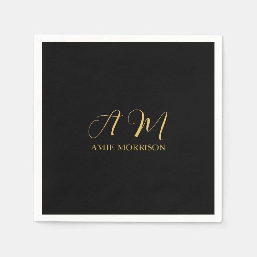 Anfangsbuchstabenname für Schwarz-Gold-Farben Mono Serviette (Vorderseite)