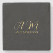 Anfangsbuchstabenname für Schwarz-Gold-Farben Mono Steinuntersetzer (Vorderseite)