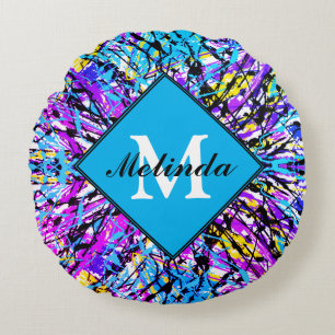 Anfangsfarben des Lebensmittels Vivid Abstrakt Art Rundes Kissen