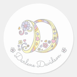 Anfangskennzeichen für Monogramm D-individuelle Na Runder Aufkleber