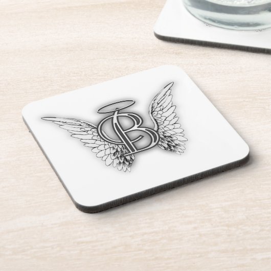 Anfangsletzterer des Engels-Alphabet-B Wings Halo Getränkeuntersetzer (Linke Seite)