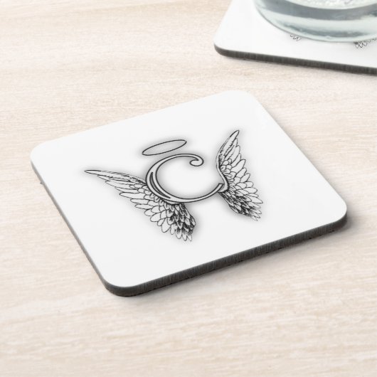 Anfangsletzterer des Engels-Alphabet-C Wings Halo Untersetzer (Linke Seite)