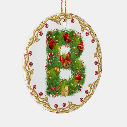 Anfangsmit Monogramm Verzierung b Weihnachts- Keramikornament (Rechts)