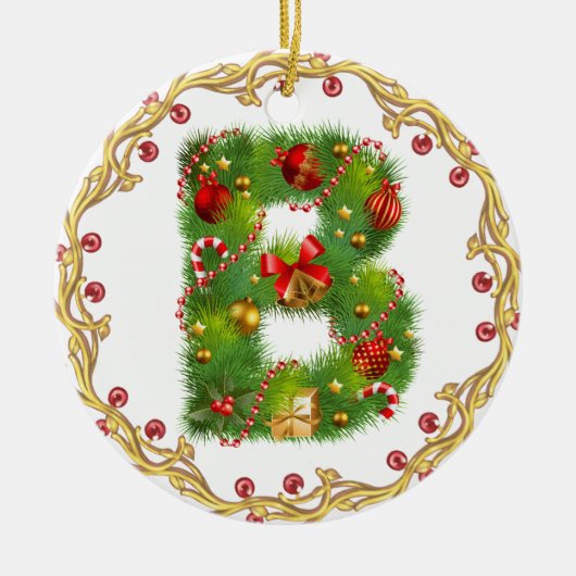 Anfangsmit Monogramm Verzierung b Weihnachts- Keramikornament (Vorne)