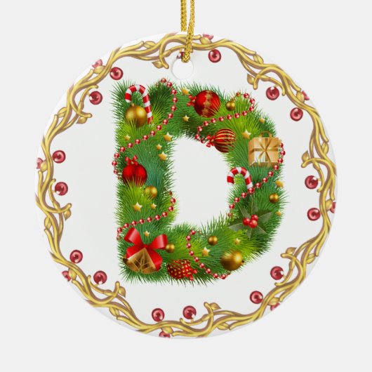 Anfangsmit Monogramm Verzierung d Weihnachts- Keramikornament (Vorne)