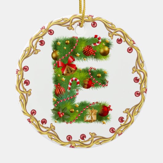 Anfangsmit Monogramm Verzierung e Weihnachts- Keramik Ornament (Vorne)