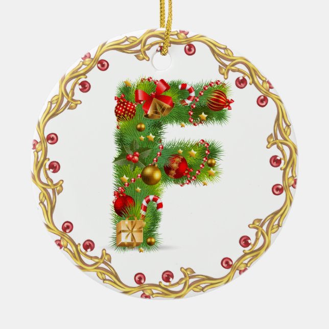 Anfangsmit Monogramm Verzierung f Weihnachts- Keramik Ornament (Vorne)