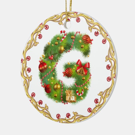 Anfangsmit Monogramm Verzierung g Weihnachts- Keramik Ornament (Links)