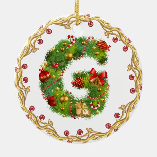 Anfangsmit Monogramm Verzierung g Weihnachts- Keramik Ornament (Hinten)