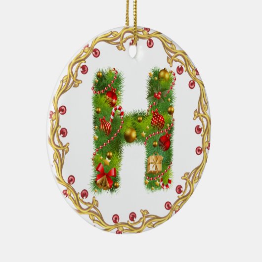 Anfangsmit Monogramm Verzierung h Weihnachts- Keramikornament (Rechts)