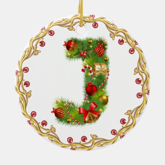 Anfangsmit Monogramm Verzierung j Weihnachts- Keramikornament (Hinten)