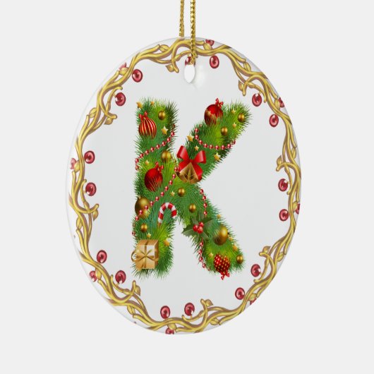 Anfangsmit Monogramm Verzierung k Weihnachts- Keramik Ornament (Rechts)