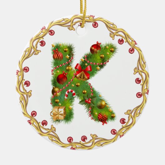 Anfangsmit Monogramm Verzierung k Weihnachts- Keramik Ornament (Vorne)