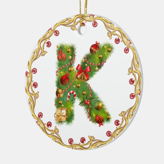 Anfangsmit Monogramm Verzierung k Weihnachts- Keramik Ornament (Links)