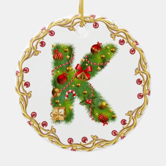 Anfangsmit Monogramm Verzierung k Weihnachts- Keramik Ornament (Hinten)