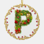 Anfangsmit Monogramm Verzierung p Weihnachts- Keramikornament (Vorne)
