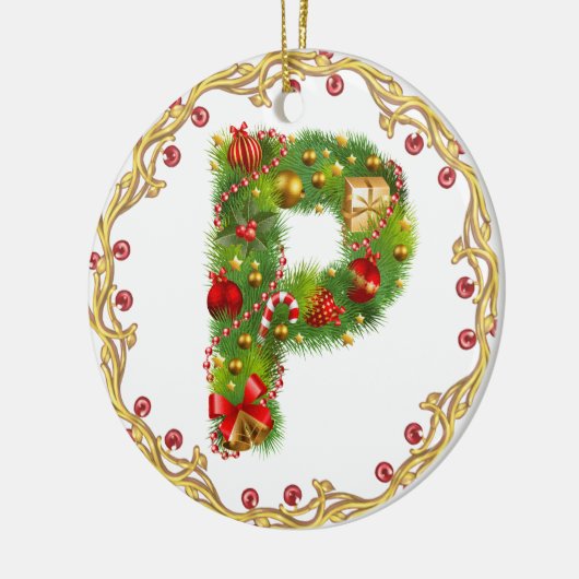 Anfangsmit Monogramm Verzierung p Weihnachts- Keramikornament (Links)