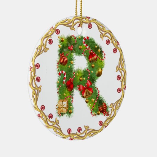 Anfangsmit Monogramm Verzierung r Weihnachts- Keramikornament (Rechts)