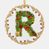 Anfangsmit Monogramm Verzierung r Weihnachts- Keramikornament (Vorne)