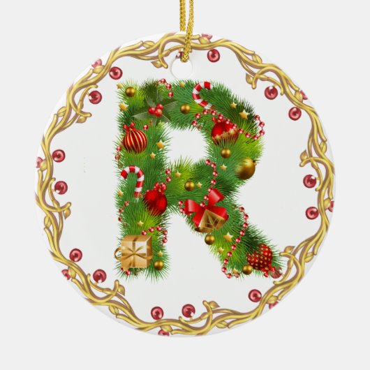 Anfangsmit Monogramm Verzierung r Weihnachts- Keramikornament (Vorne)