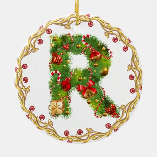 Anfangsmit Monogramm Verzierung r Weihnachts- Keramikornament (Hinten)