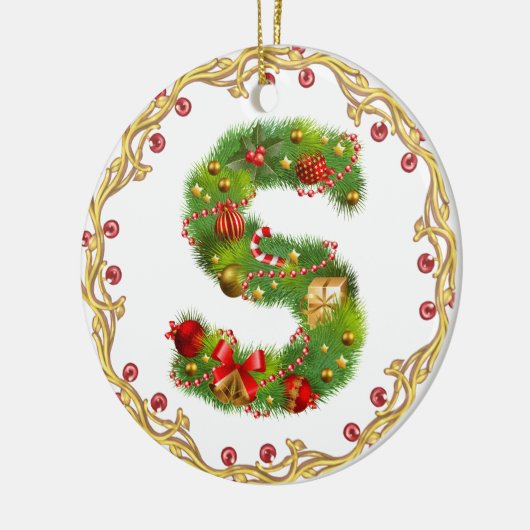 Anfangsmit Monogramm Verzierung s Weihnachts- Keramikornament (Links)