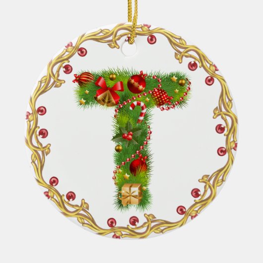 Anfangsmit Monogramm Verzierung t Weihnachts- Keramik Ornament (Vorne)