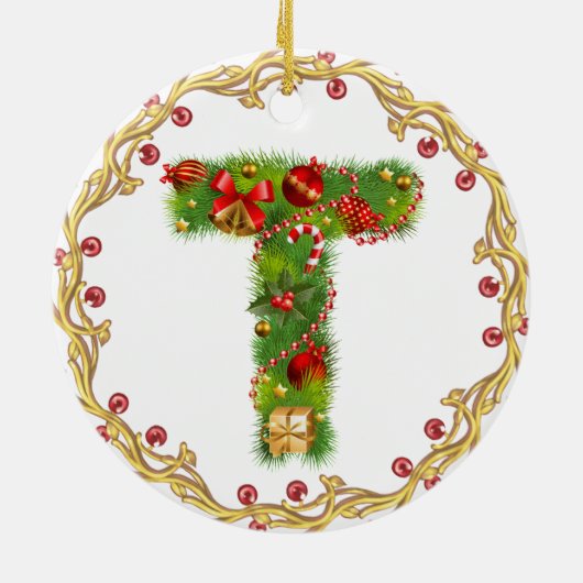 Anfangsmit Monogramm Verzierung t Weihnachts- Keramik Ornament (Hinten)