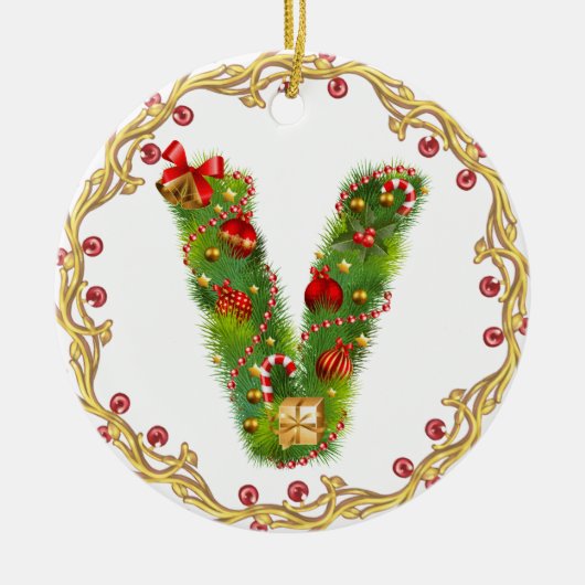 Anfangsmit Monogramm Verzierung v Weihnachts- Keramikornament (Vorne)