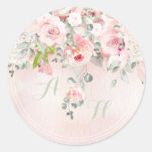 Anfangsmonogramm Blush & Blooms Runder Aufkleber (Vorderseite)