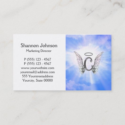 Anfangsmonogramm C mit Engels-Flügeln, Halo-Wolken Visitenkarte (Rückseite)